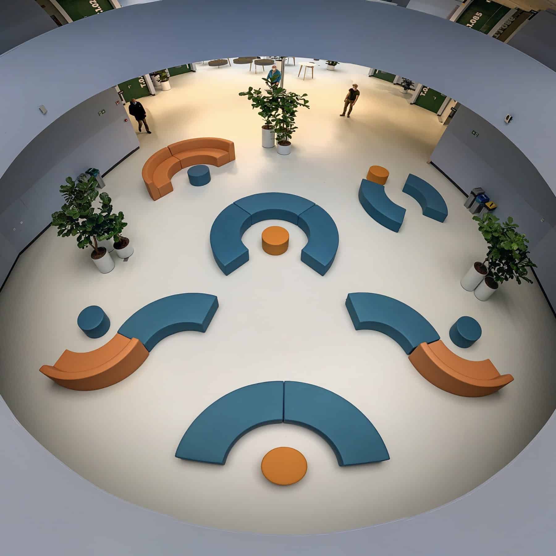 Custom upholstered seating installation at Hogeschool Gent